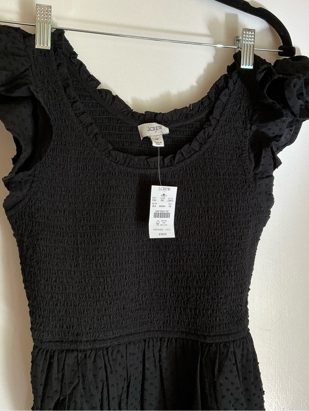 J Crew flutter sleeve black cotton midi dress NWT